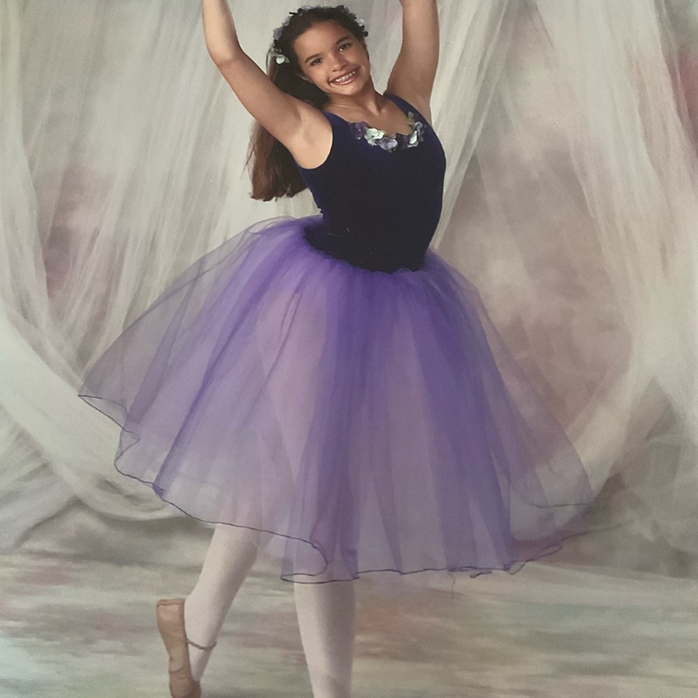 Dance Class Purple Tulle Ballet Dress with Floral Accents